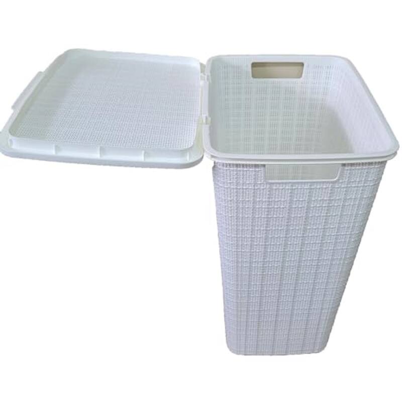 YBM Home Plastic Rattan Laundry Hamper Basket with Hinged Lid, 1663-6
