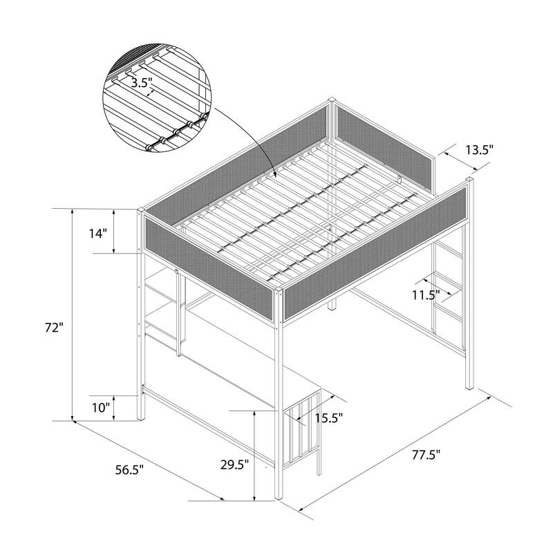 Full Loft Bed with Desk and Shelves for Kids and Teens, Space-Saving Design with Study Area and Storage
