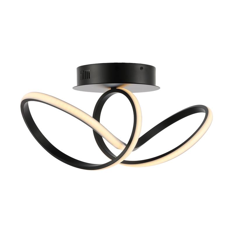 Euphoria 19.5" 1-Light Modern Minimalist Aluminum Loop Integrated LED Semi Flush Mount, by JONATHAN Y - 19.50 - Black