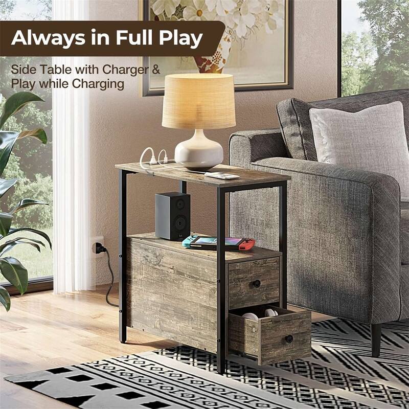End Table with Charging Station - 23.6"D x 11.8"W x 24.4"H