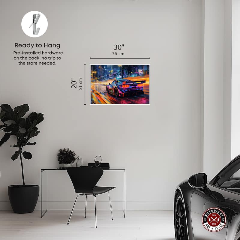 Notoriart Night Drive Vibes Framed Car 1 Piece Canvas Wall Art
