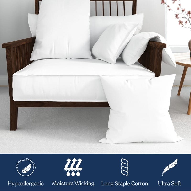Delara Premium Organic Cotton Pillow Insert, 100% White Duck Feather Filling, Set of 2
