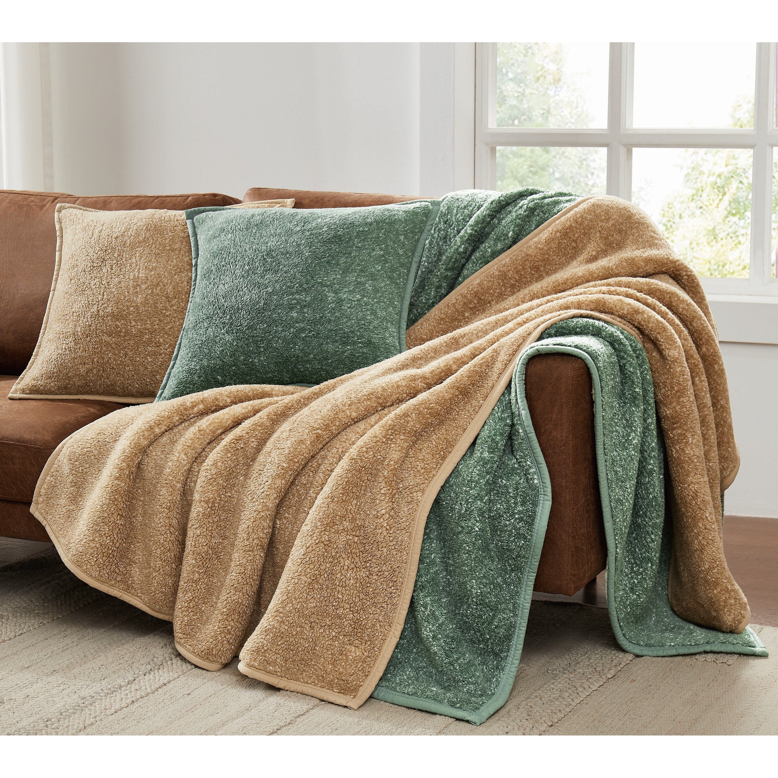 Brooklyn Loom Heathered Sherpa Blanket and Throw - On Sale