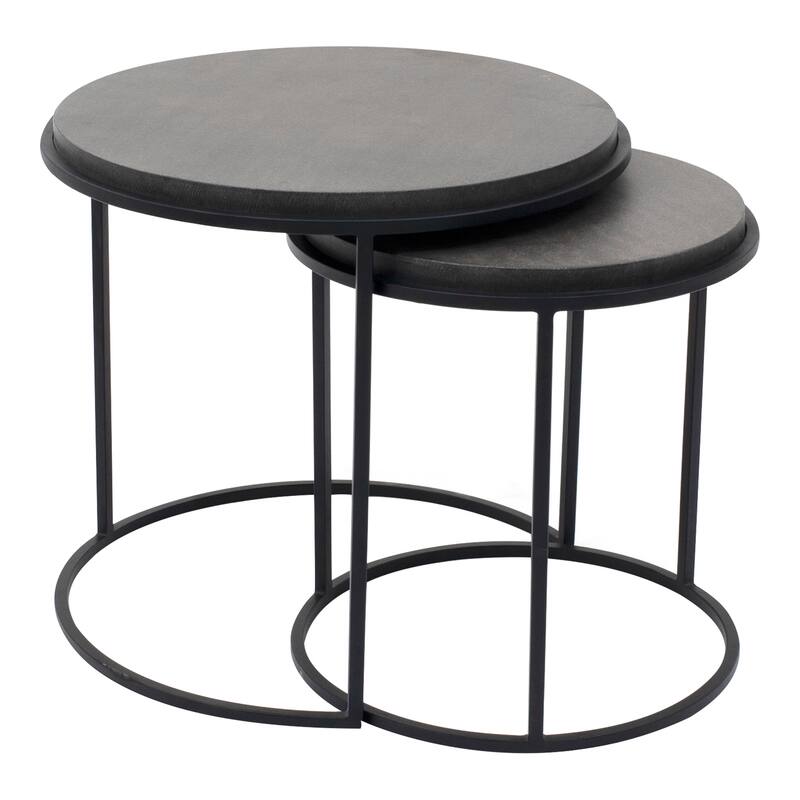 NADAAL STUDIOS Julius - Lavastone with Iron Base Accent Tables in Black - Set of 2