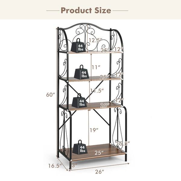 4-Tier Industrial Kitchen Baker's Rack with Open Shelves and X-Bar ...