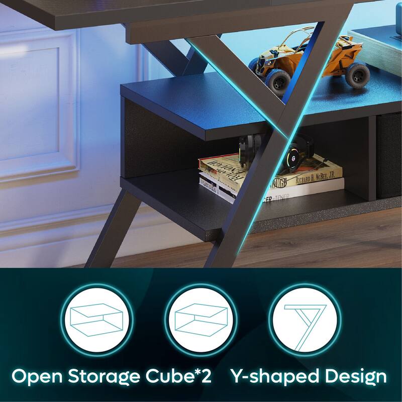 70 inch TV Stand for TVs up to 75" with LED & Outlet,Large Media Console