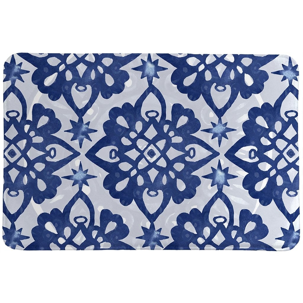 Laural Home Indigo Shibori Medallion Memory Foam Rug 21x34