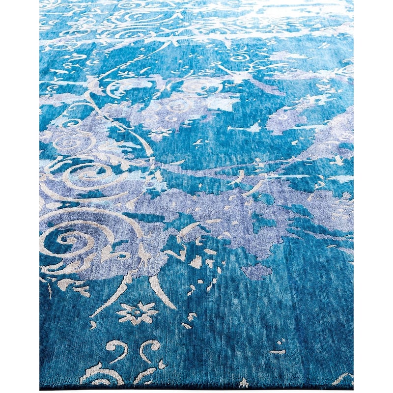 Modern One-of-a-Kind Hand-Knotted Area Rug, Blue - 9' 1" x 12' 2"