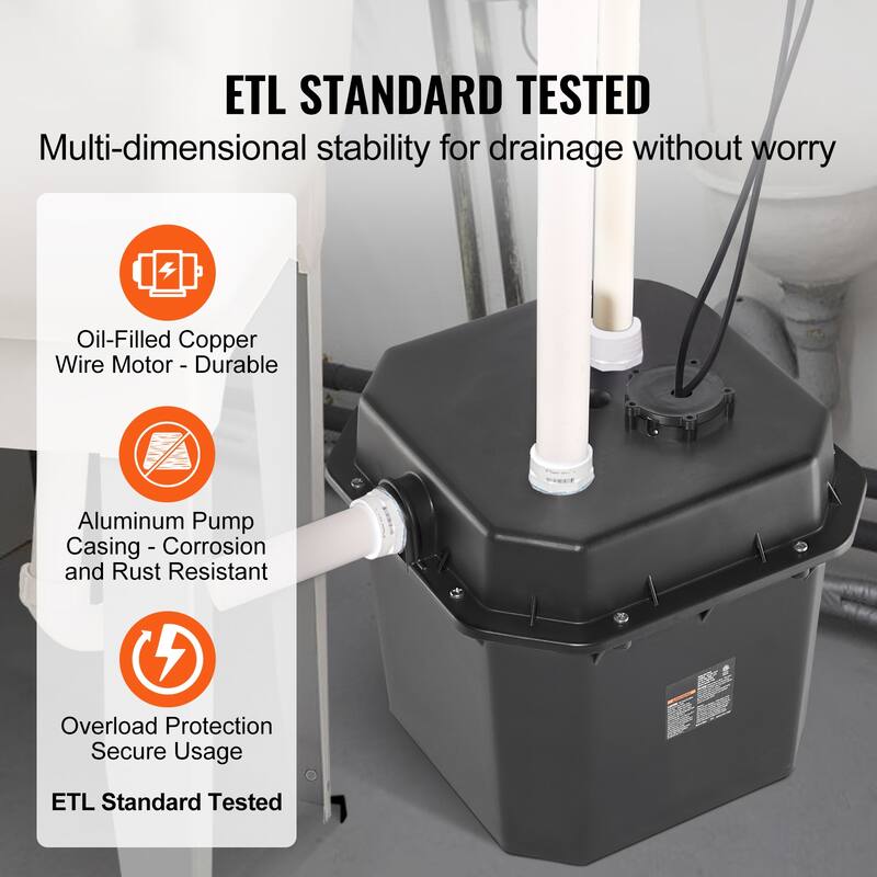 Utility Sink Pump System with 6 Gallon Basin, Automatic Utility/Laundry Sink Pump