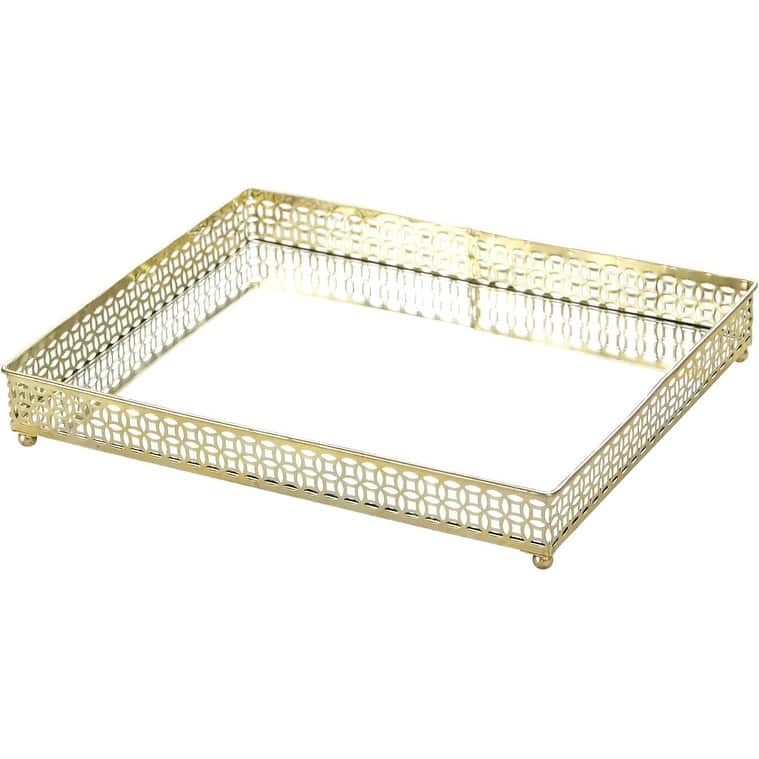 Silver Orchid Costello Gold Metal Mirror Tray - 12.00" x 9.65" x 1.77"H