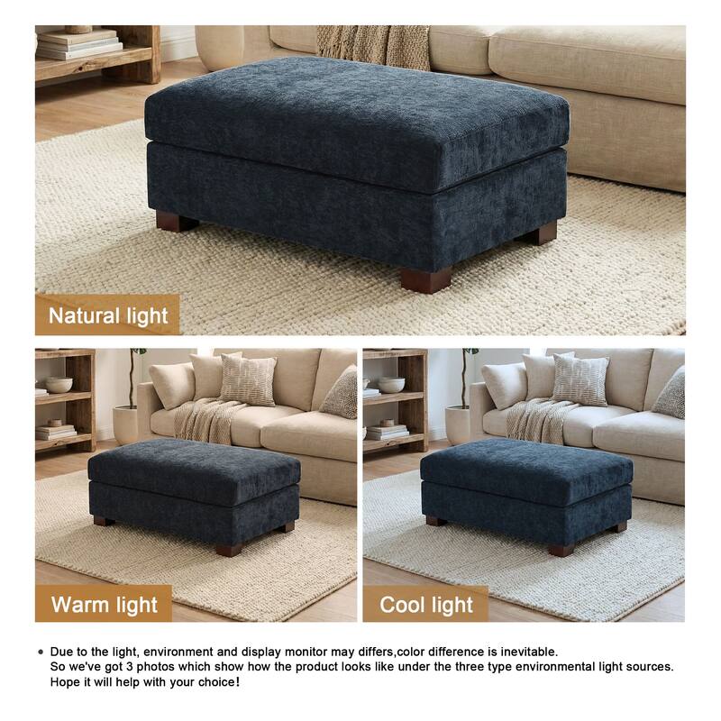 Oversized Chenille Modular Ottoman With Cushioned Top