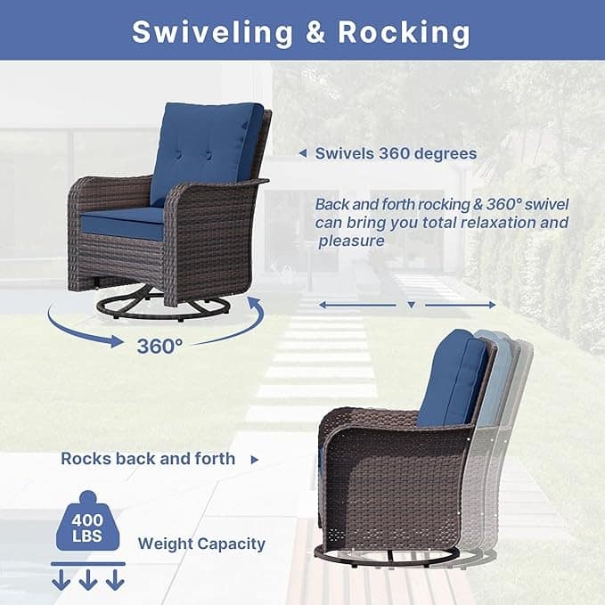 Kullavik 3-Piece Outdoor Swivel Rocking Chair Set With Cushions