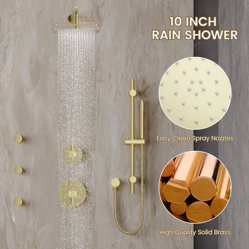 3-Spray Pressure Balanced 10 in. Wall Mount Fixed and Handheld Dual Shower Head 2.5 GPM with Adjustable Slide Bar and 3-Body Jet
