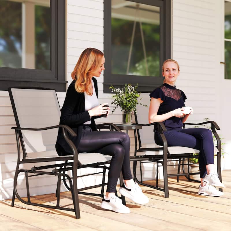 Outsunny 3-pc. Outdoor Sling Fabric Gliding Rocker Chairs w/ Table - Beige