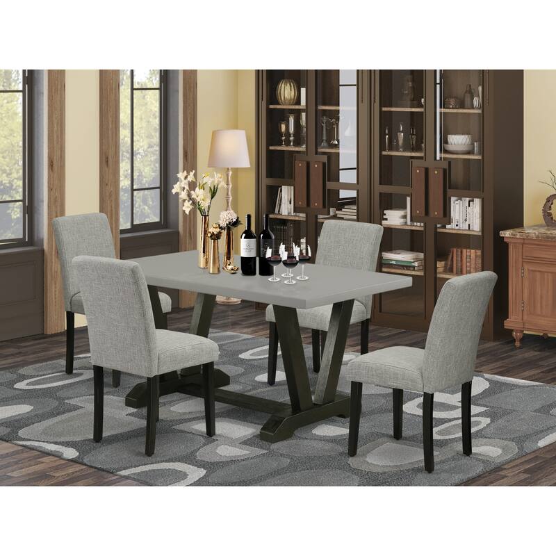 East West Furniture Dining Set- a Dining Table and Shitake Linen Fabric Chairs, Black(Pieces Options)