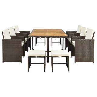 Outdoor Wicker Patio Dining Table Set with Wood Top