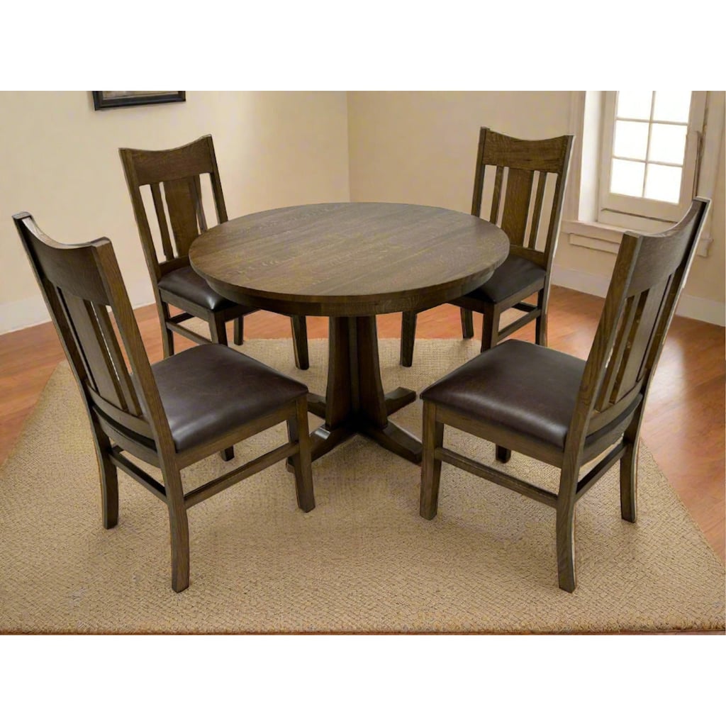 Mission Quarter Sawn Oak Round Dining Table Set - 42"