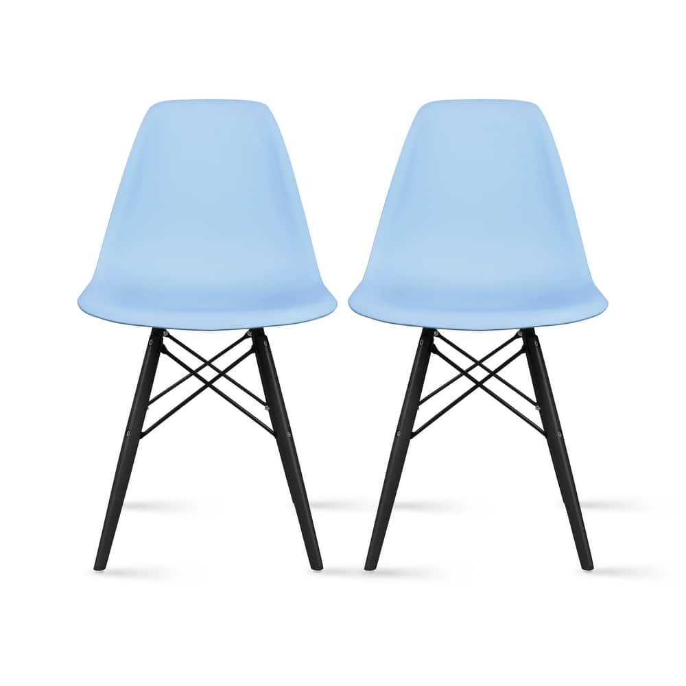 Set of 2 Black Plastic Dining Chairs – Modern Accent Chairs with Dark Wood Legs for Kitchen, Office, or Home Workspace