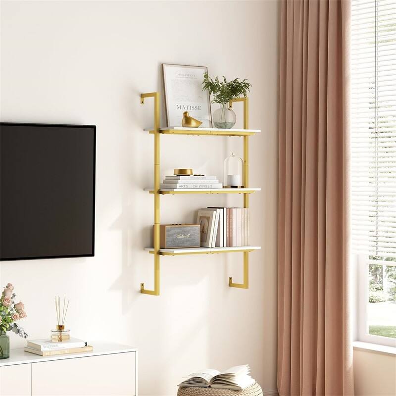 3 Tier Bookshelf Wall Mounted Ladder Shelf - 11.61"D x 24.8"W x 43.3"H