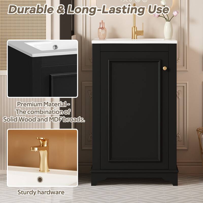 20" Bathroom Vanity with Ceramic Sink, Soft Closing Door, adjustable shelf