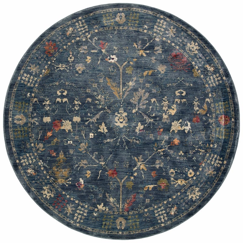 Alexander Home Jewel Boho Distressed Vintage Area Rug - 7'-9" x 7'-9" Round - Navy / Red