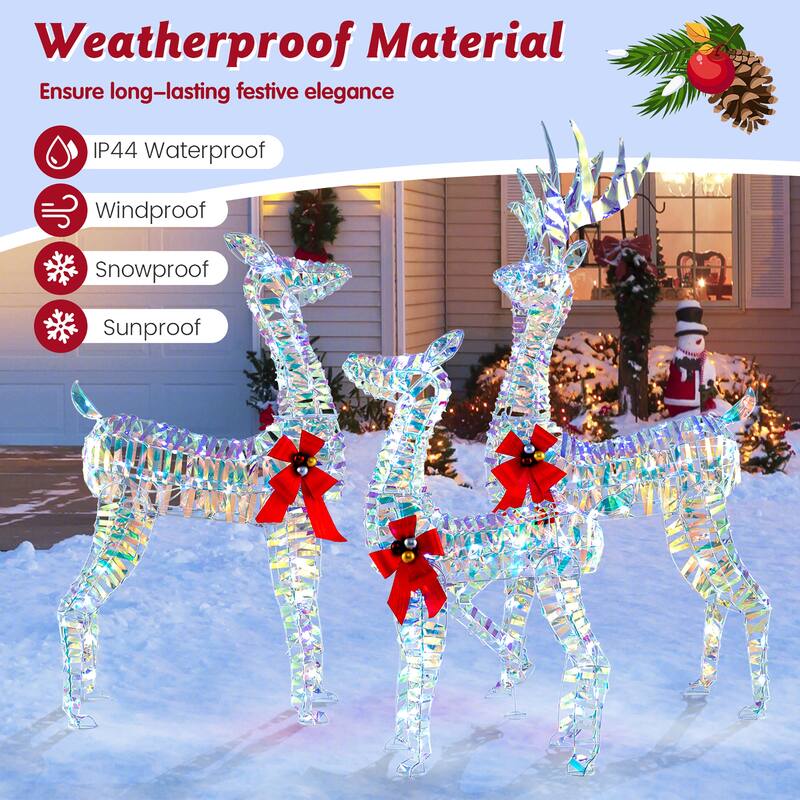 Gymax 3-Piece Iridescent Reindeer Family Set Christmas Pre-Lit Deer w/