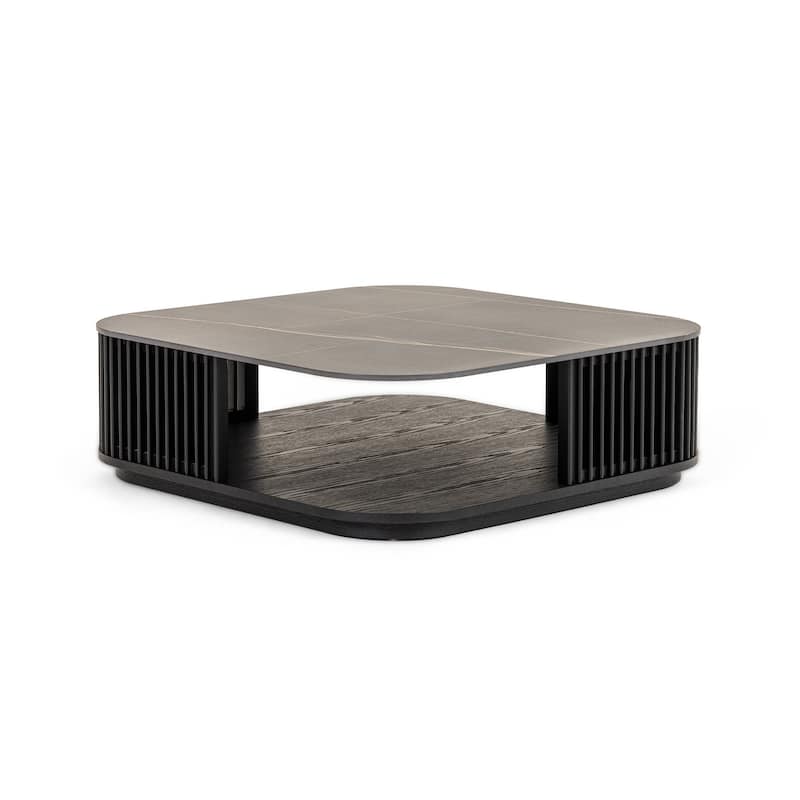 Modrest Chip Modern Black Ceramic & Black Ash Square Coffee Table