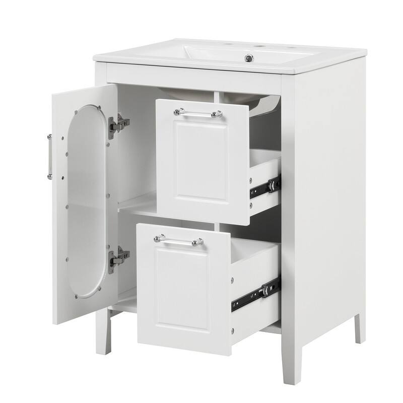 24" Bathroom Vanity with Sink, Bathroom Vanity Cabinet with Two Drawers and Door, Adjustable Shelf, Solid Wood and MDF