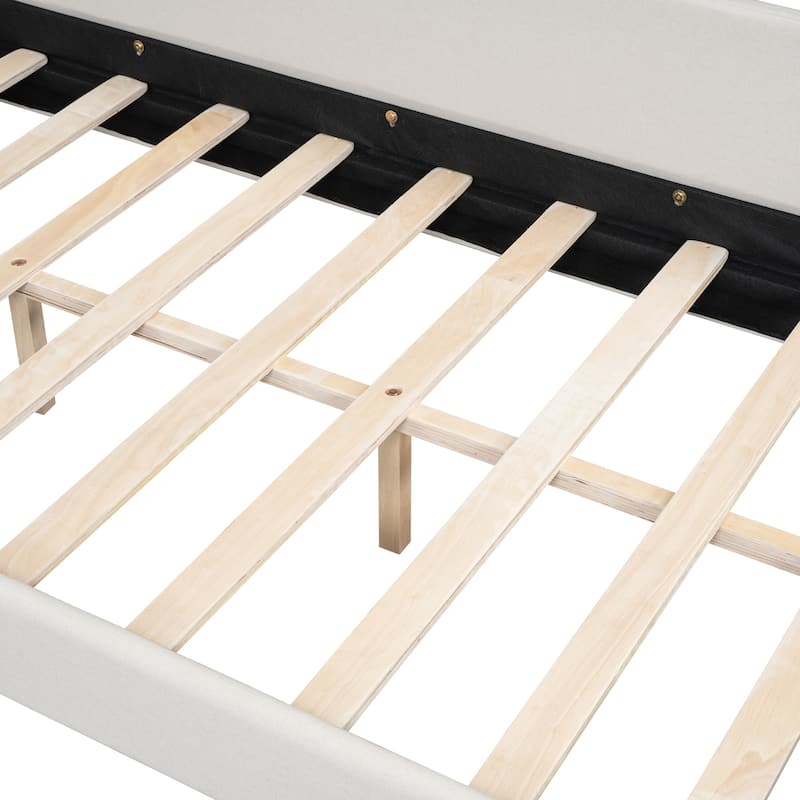 L-Shaped Linen Daybed with Solid Wood Legs