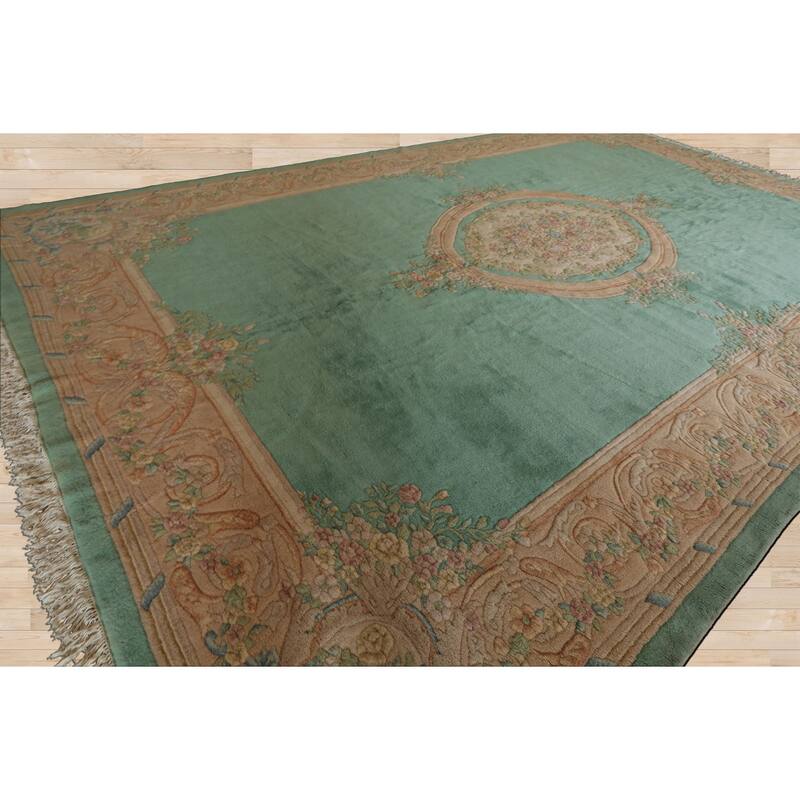 12'5''x20'5' 'Hand Knotted Wool Oversize Sea Aubusson Savonnerie Plush Pile Rug - 12' 5'' x 20' 5''