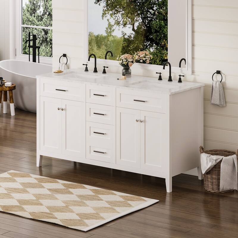 Modern Bathroom Vanity with Ceramic Sink, Soft-Close Storage Cabinet and Glossy Easy-Clean Countertop