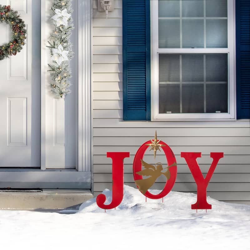 Glitzhome Christmas Metal JOY HOPE Sign Snowmen Yard Stake Wall Sign Standing Decor
