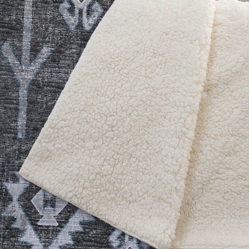 Premium Machine Washable ASB73 Boho Moroccan Sherpa Throw Blanket