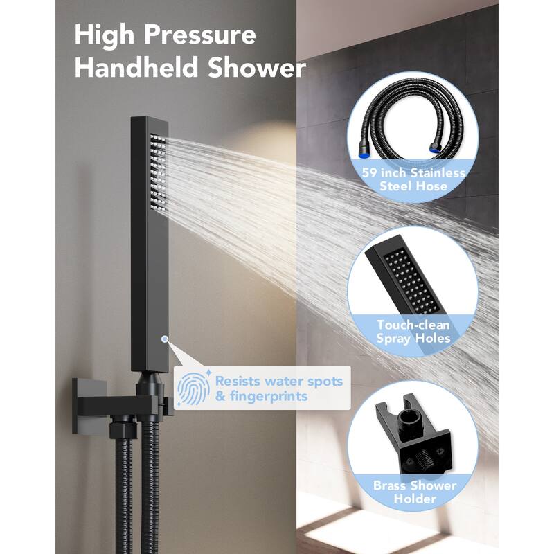 LCD Temperature Display 12" High-Pressure Shower System With Pressure Balancing Diverter Valve - 12-Inch
