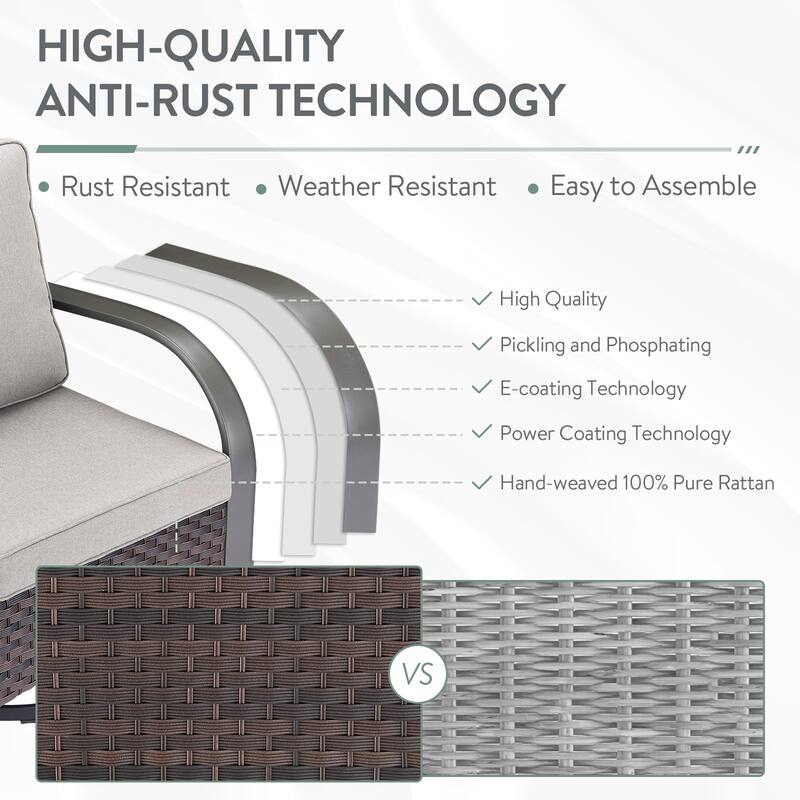 Outdoor Wicker Sofa with Swivel Chair and Ottoman