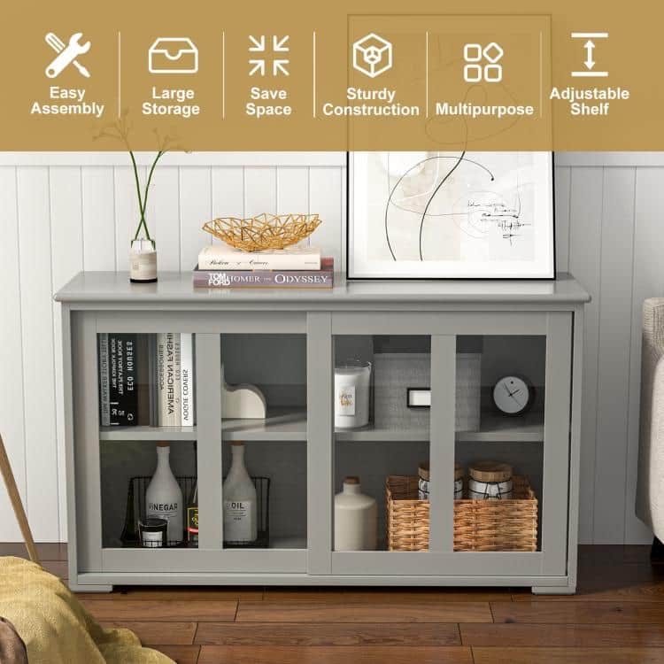 Sideboard Buffet Cupboard Storage Cabinet with Sliding Door - 42" x 13.0" x 24.5" (L x W x H)
