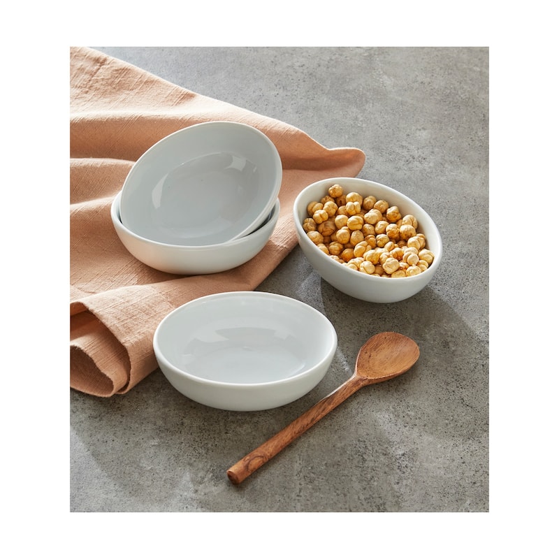 Whiteware Round Bowl Set Of 4 Porcelain Dinnerware Serving Dish Bowls, 4 oz. Dishwasher Safe