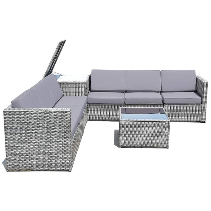 8 PCS Weaving Rattan Sofa Set with Storage Outdoor - 24" x 27" x 25"(L x W x H)
