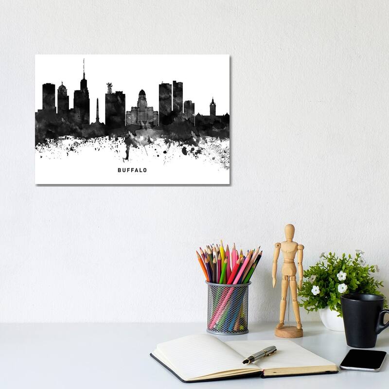 iCanvas "Buffalo Skyline Black & White" by WallDecorAddict Canvas Print - 8x12x0.75