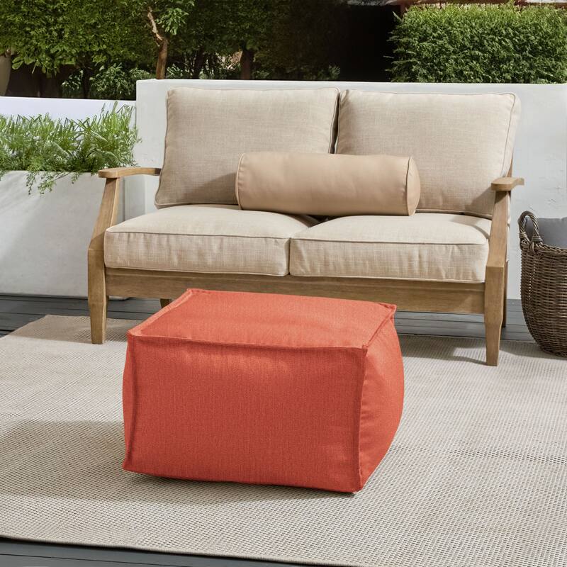 Sorra Home Sunbrella Outdoor Top Stitch Solid Bean Pouf - Canvas Persimmon - Medium