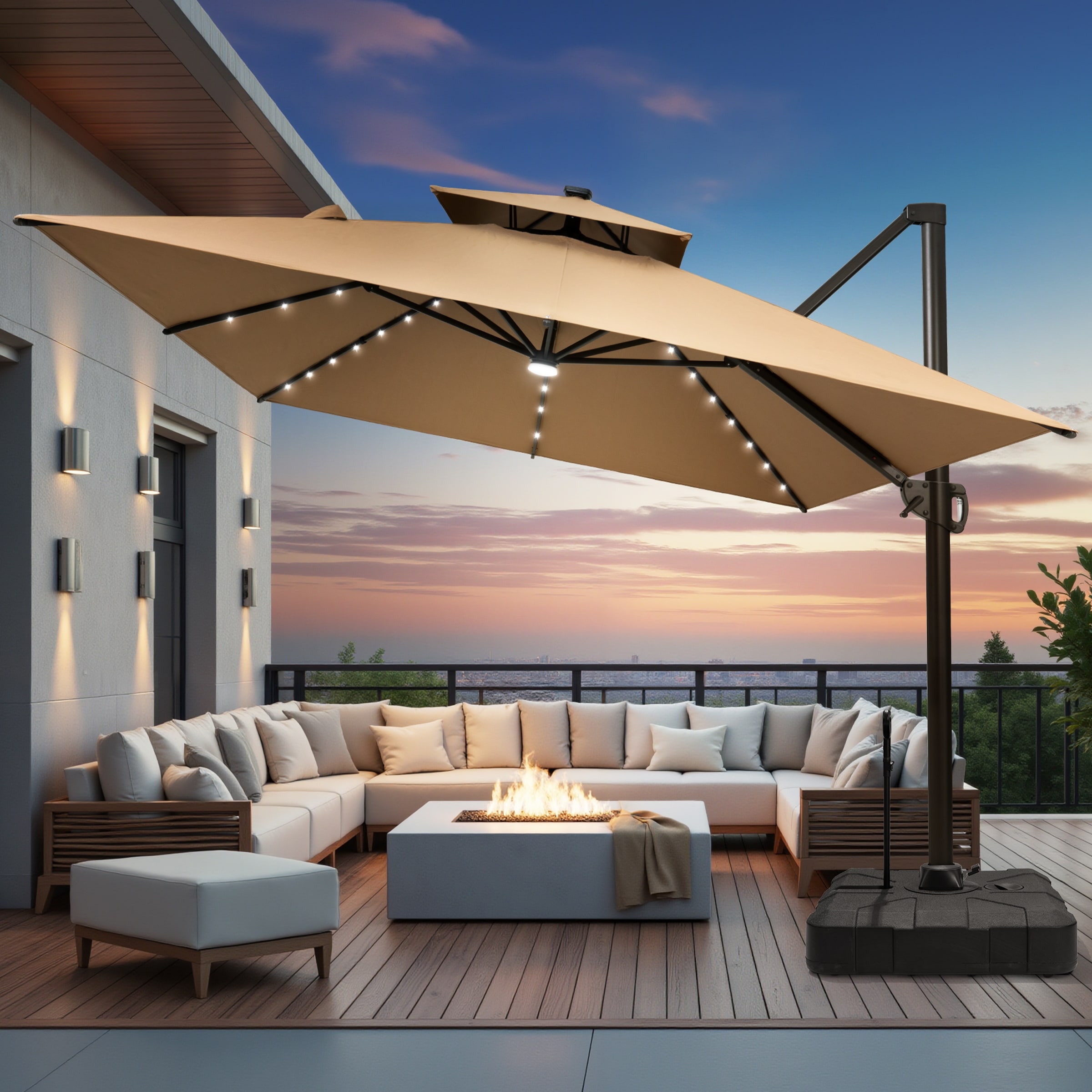 25 led patio and umbrella lights 49FT Smart Outdoor String Waterproof with 20 Dimmable RGB Edison Bulbs USB Powered,Outside String Lights Color Change 213 Modes, Remote/APP Control,Decor Garden Camping，Non-RGB&IC — AvatarControls Umbrella provides expansive 15x9ft double OYOCO Patio Umbrella Light 3