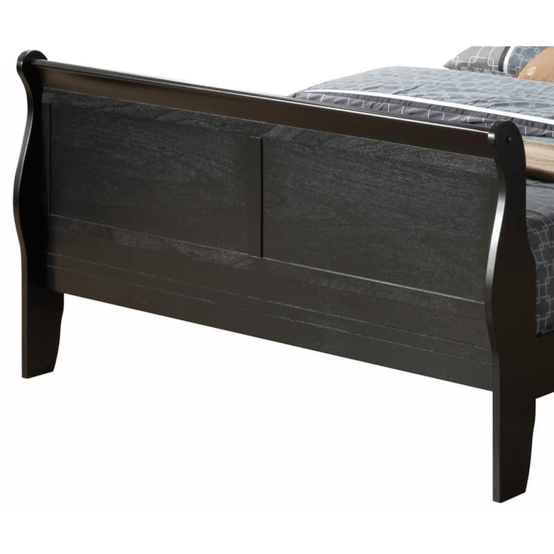 Black Platform Bed with Wood Trim, Queen Size