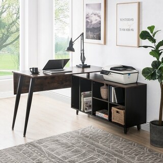 Home Office L-Shaped Desk with Bottom Bookshelves - Bed Bath & Beyond ...