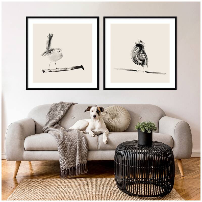 Kate and Laurel Sketched Bird On Branch 2 Piece Framed Wall Art Print Set by Danushka Abeygoda
