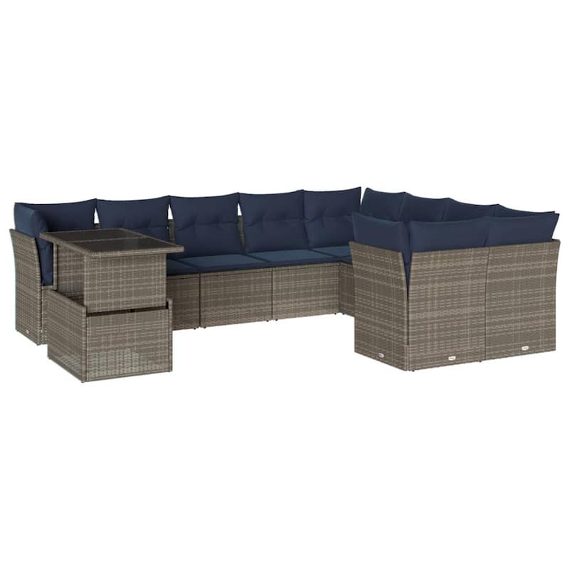 vidaXL Patio Sofa Set with Cushions and Table Outdoor 10 Piece Poly Rattan - 24.4 x 24.4 x 27.2
