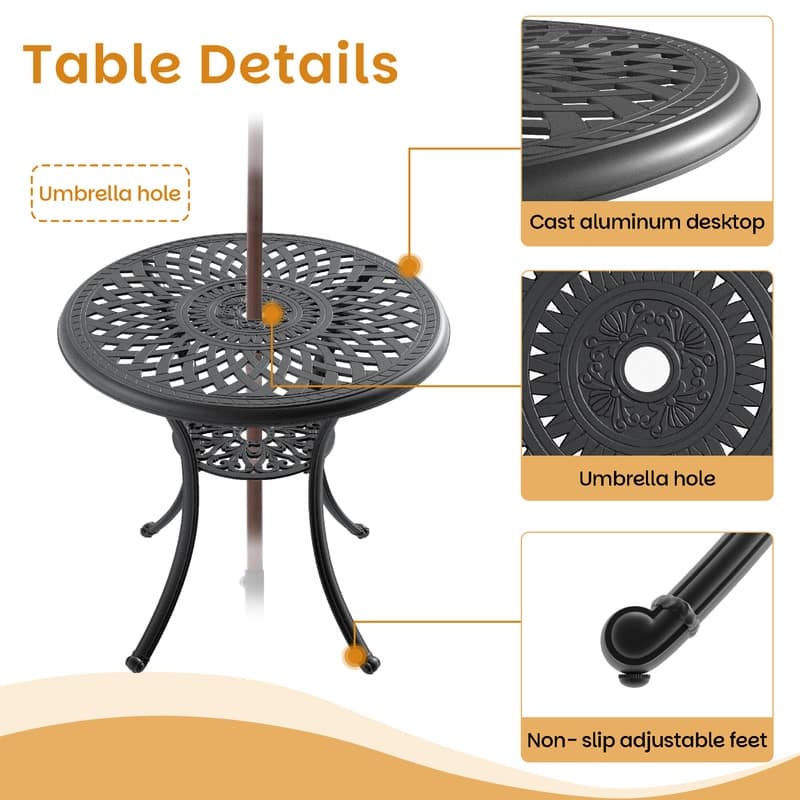 5-Piece Aluminum Round Outdoor Patio Dining Set, 4 Cushioned Swivel Chairs, Table, All-Weather Frames
