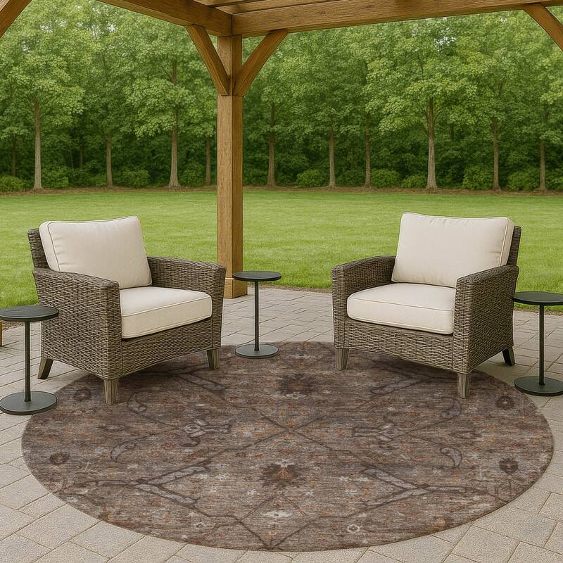 Machine Washable Indoor/ Outdoor Boho Global Chantille Rug - Brown - 8' x 8'