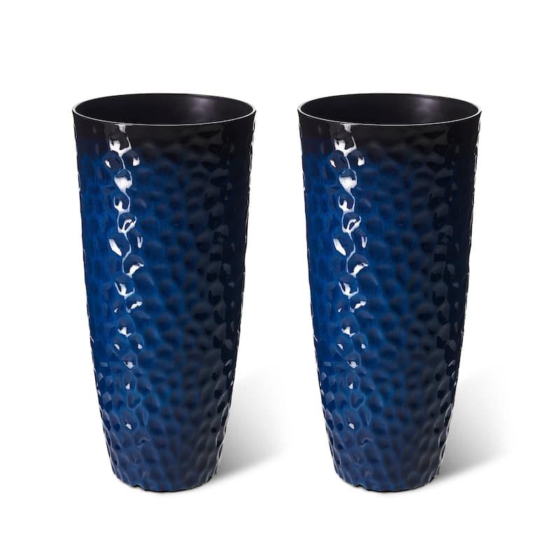 Glitzhome 31"H Set of 2 Oversized Eco-Friendly PP and Stone Honeycomb Textured Red Tall Plastic Planter