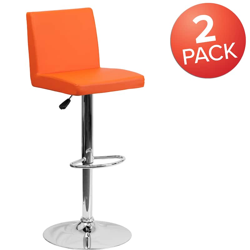 2 Pack Contemporary Adjustable Height Barstool with Panel Back and Chrome Base