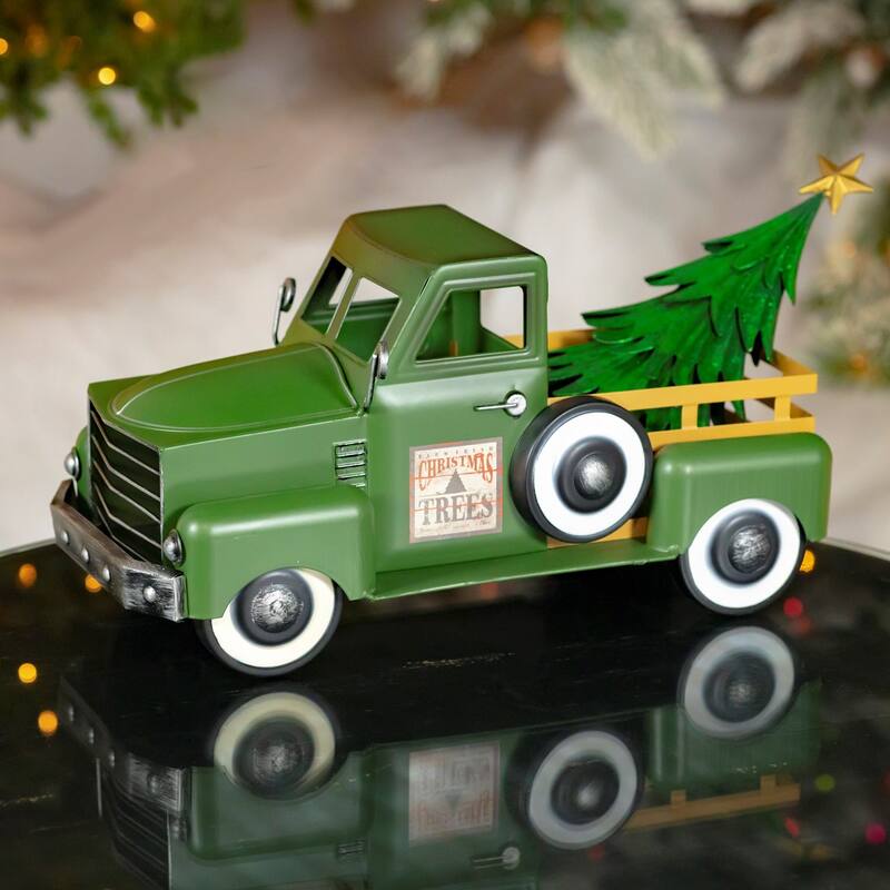 Small Truck with Christmas Tree in Green - Green - Iron